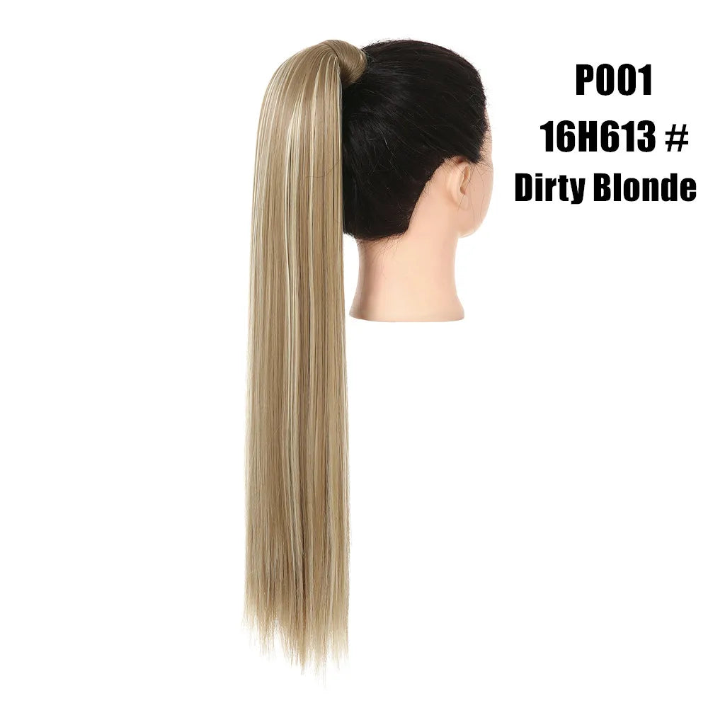 Synthetic Clip in Ponytail Hair Extension Wig Straight Kinky Curly Long Wrap Around Fake Pony Tail Blonde False Afro Hairpiece