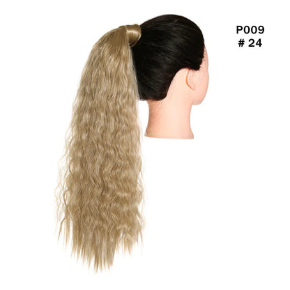 Synthetic Clip in Ponytail Hair Extension Wig Straight Kinky Curly Long Wrap Around Fake Pony Tail Blonde False Afro Hairpiece