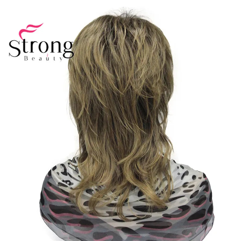 Lady Women Blonde With Dark Root Medium Length Cascaded Layers Synthetic Hair Full Wig for women