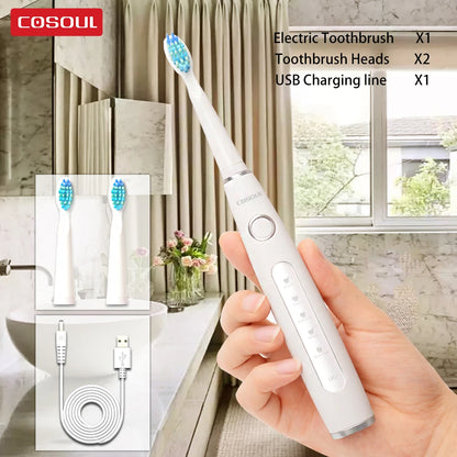 Electric Toothbrush Sonic Rechargeable Top Quality Smart Chip Toothbrush Head Replaceable Whitening Healthy Best Gift !