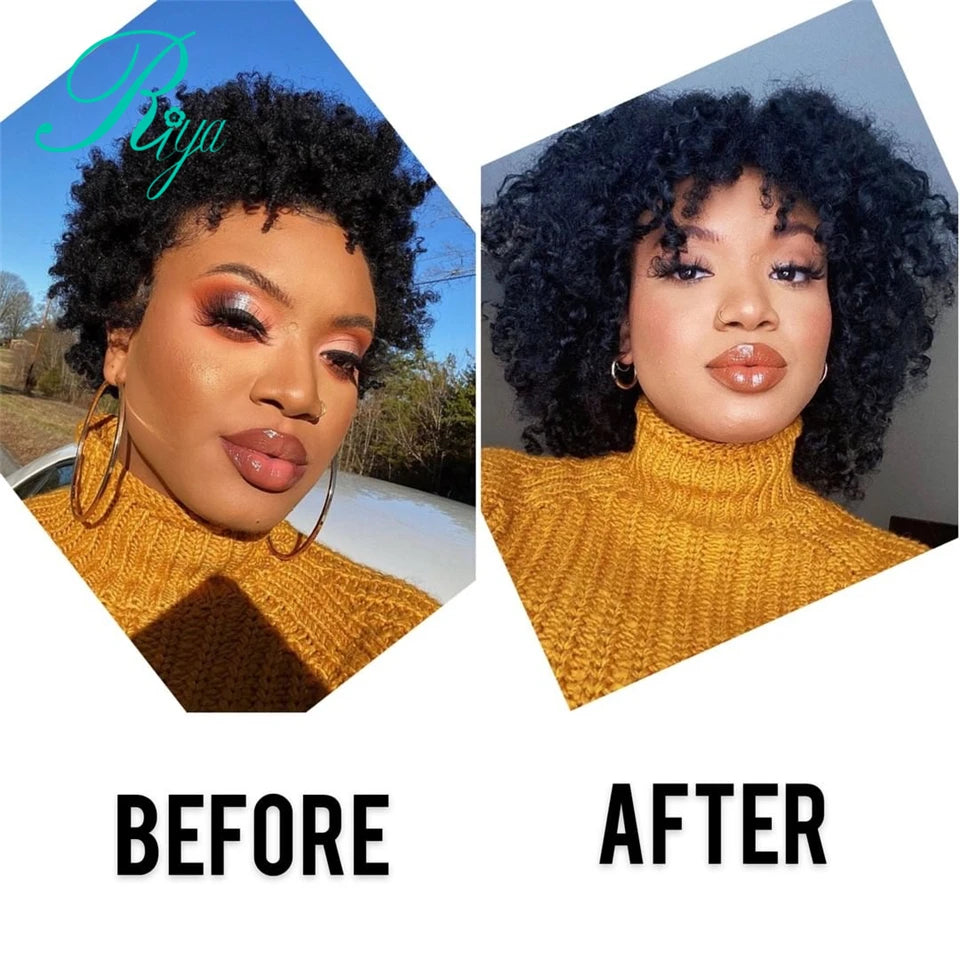 Riya Hair Clips In Brazilian Human Hair Afro Kinky Curly Clip In Hair Extensions 8 Pieces And 120g/Set Natural Color Remy Hair