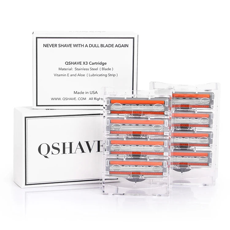 QShave Men Shaving Razor, 1 Handle & 10 Cartridges (9pcs X3 Blade, 1pc X5 Blade)