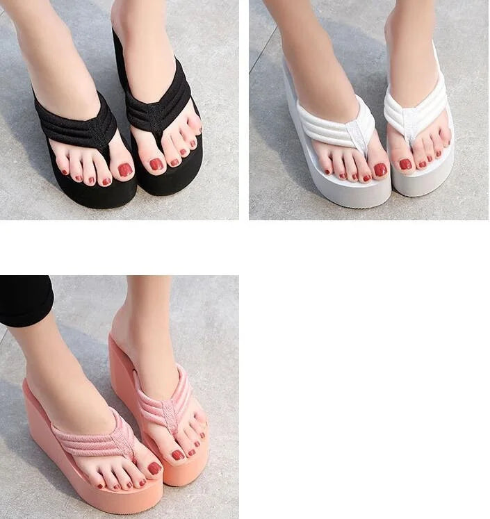 Women Fashion Summer Chunky Sole Wedges Heels Flip Flops Casual Shoes New Arrival Waterproof Taiwan Slippers Sexy Lady Sandals