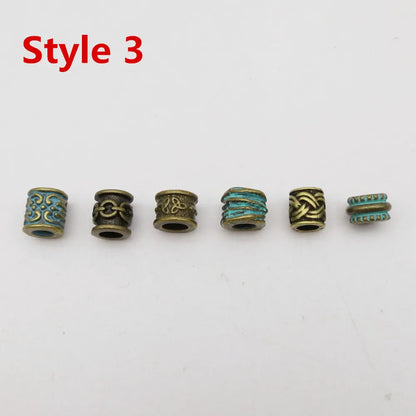 6Pcs/Pack mix Bronze Viking Rune hair braid dread beard dreadlock beads rings tube for hair accessories