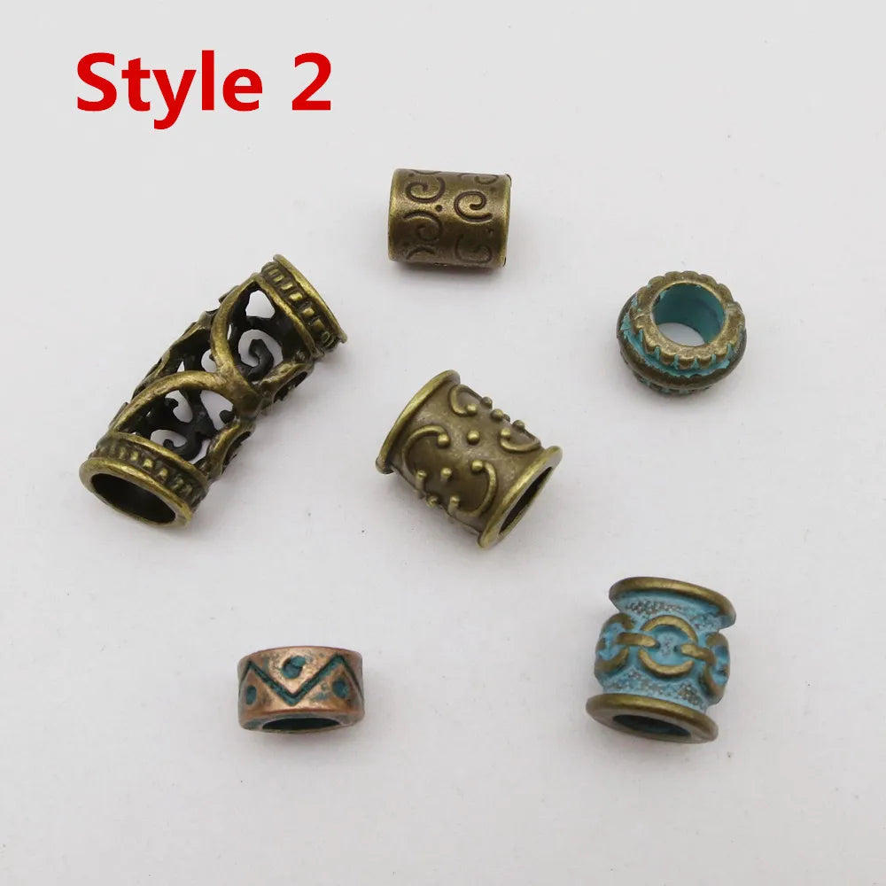 6Pcs/Pack mix Bronze Viking Rune hair braid dread beard dreadlock beads rings tube for hair accessories