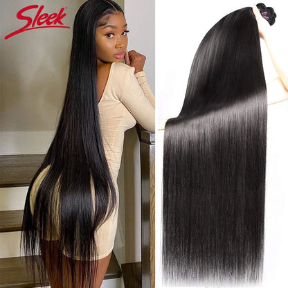Sleek Brazilian Straight Human Hair Bundles 1/3/4 Pcs Hair Weaving Remy Bundles Human Hair Bone Straight Human Hair Extension