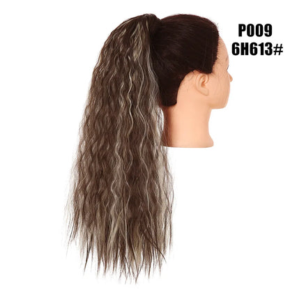 Synthetic Clip in Ponytail Hair Extension Wig Straight Kinky Curly Long Wrap Around Fake Pony Tail Blonde False Afro Hairpiece