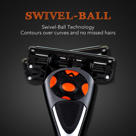 Qshave Black Spider New 6 Blade Razor Shaver for Man (1pc Handle, 2pc Germany X6 Blade)