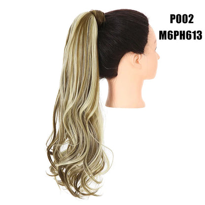 Synthetic Clip in Ponytail Hair Extension Wig Straight Kinky Curly Long Wrap Around Fake Pony Tail Blonde False Afro Hairpiece