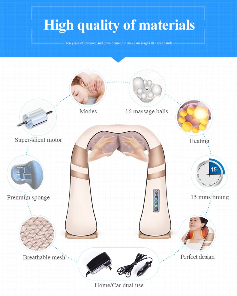 JinKaiRui U Shape Electrical Shiatsu Body Shoulder Neck Massager Back Infrared 4D kneading Massage Car Home Best Gift HealthCare