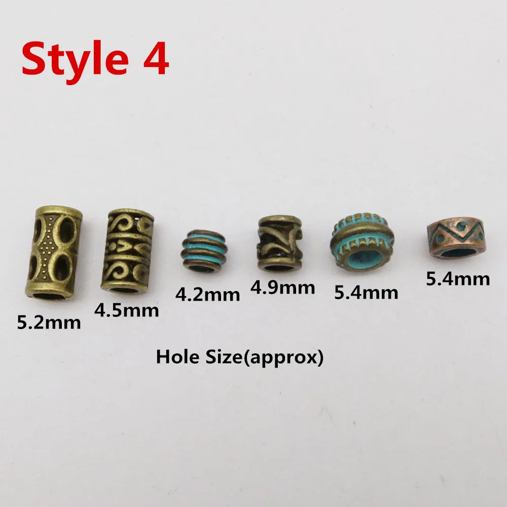 6Pcs/Pack mix Bronze Viking Rune hair braid dread beard dreadlock beads rings tube for hair accessories