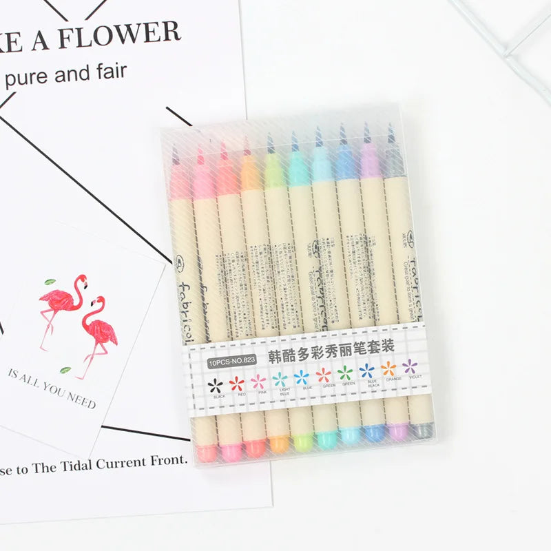 10 Colors Brush Pen Set Fabricolor Marker Pen Soft Tip Colour Brushpen Calligraphy Finecolour Brush Felt Art Markers Stationery