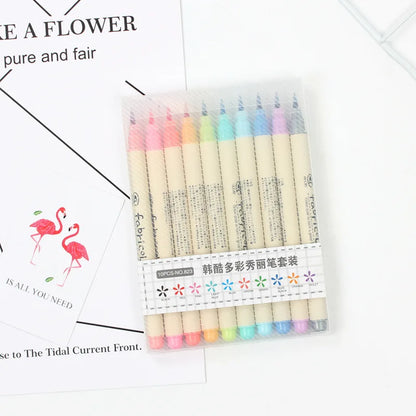 10 Colors Brush Pen Set Fabricolor Marker Pen Soft Tip Colour Brushpen Calligraphy Finecolour Brush Felt Art Markers Stationery