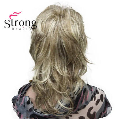 Lady Women Blonde With Dark Root Medium Length Cascaded Layers Synthetic Hair Full Wig for women