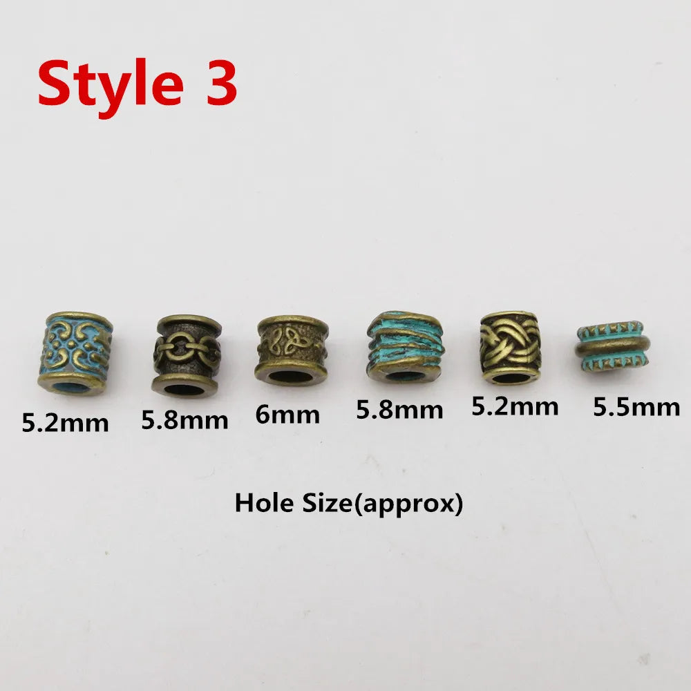 6Pcs/Pack mix Bronze Viking Rune hair braid dread beard dreadlock beads rings tube for hair accessories