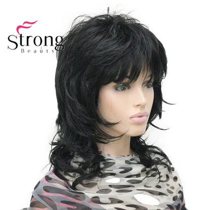 Lady Women Blonde With Dark Root Medium Length Cascaded Layers Synthetic Hair Full Wig for women