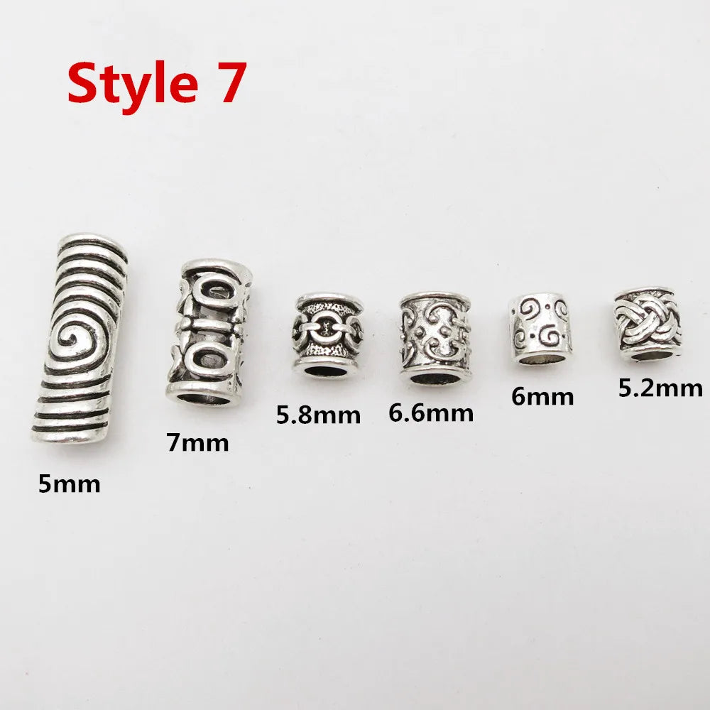 6Pcs/Pack mix Bronze Viking Rune hair braid dread beard dreadlock beads rings tube for hair accessories