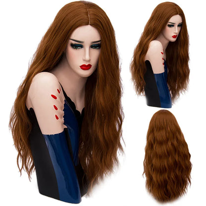 MSIWIGS 70CM Long Pink Wavy Wigs Cosplay Lolita Synthetic Women' s Blonde Wig 29 Colors Heat Resistant Hair