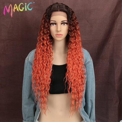 Magic Synthetic Lace Wig Wave Wigs Omber Blonde Wig High Temperature Fiber Curly Hair Wigs For Women Cosplay Lace Front Wig