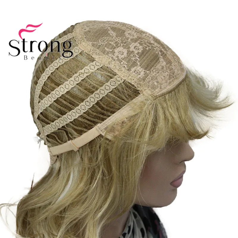 Lady Women Blonde With Dark Root Medium Length Cascaded Layers Synthetic Hair Full Wig for women