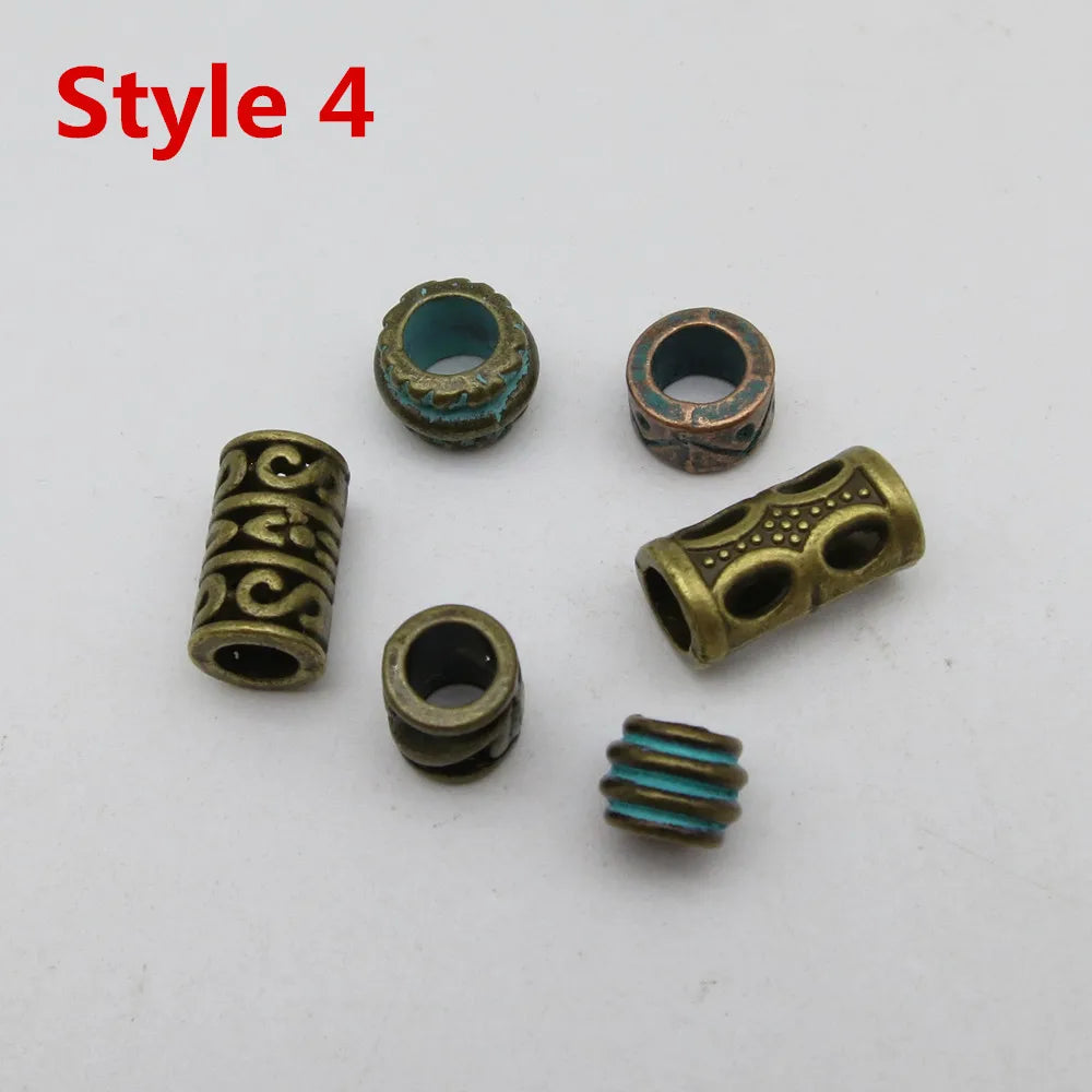 6Pcs/Pack mix Bronze Viking Rune hair braid dread beard dreadlock beads rings tube for hair accessories