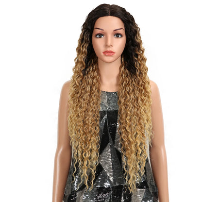 Magic Synthetic Lace Wig Wave Wigs Omber Blonde Wig High Temperature Fiber Curly Hair Wigs For Women Cosplay Lace Front Wig