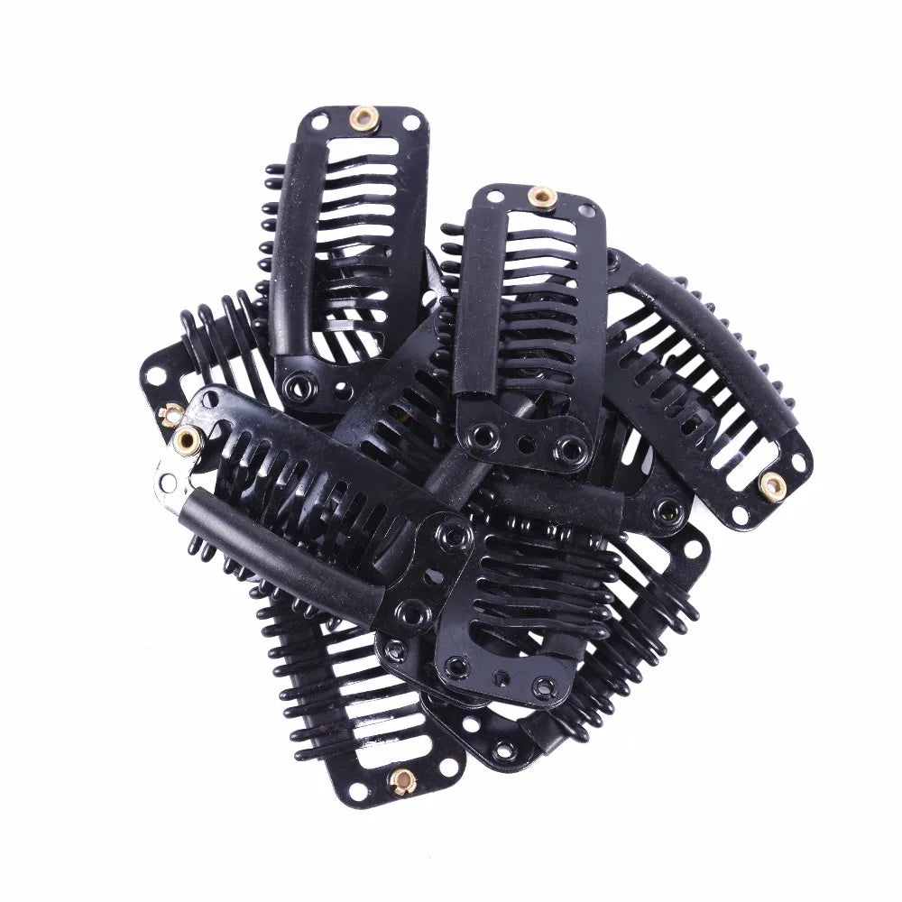 12 pcs 32mm 9-teeth Hair Extension Clips Wig Clips Combs Snap Clips with Rubber for Hair Extension Toupee DIY