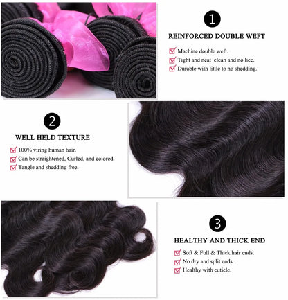 Queen Hair Raw Hair Body Wave 100% Human Hair Unprocessed Raw Hair Bundles Weave Extensions Brazilian Hair Natural Color