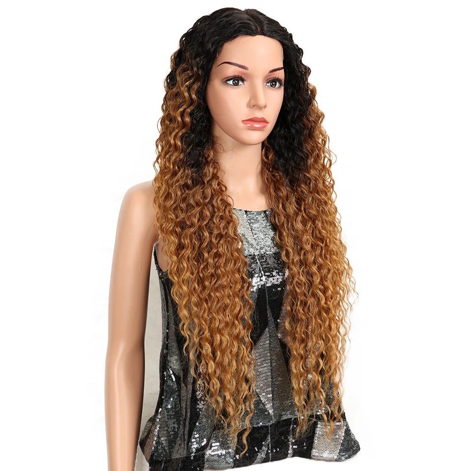 Magic Synthetic Lace Wig Wave Wigs Omber Blonde Wig High Temperature Fiber Curly Hair Wigs For Women Cosplay Lace Front Wig