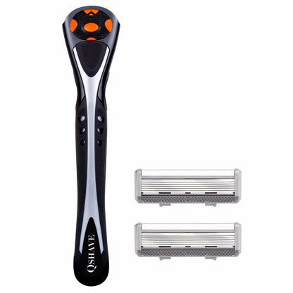 Qshave Black Spider New 6 Blade Razor Shaver for Man (1pc Handle, 2pc Germany X6 Blade)