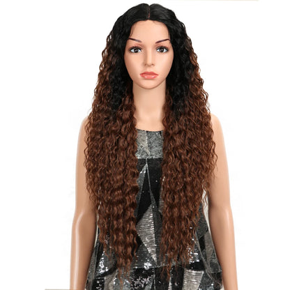Magic Synthetic Lace Wig Wave Wigs Omber Blonde Wig High Temperature Fiber Curly Hair Wigs For Women Cosplay Lace Front Wig