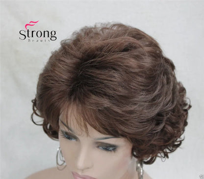 Short Curly Dark Auburn Synthetic Hair Full wig Women's Thick Wigs For Everyday