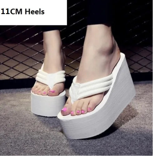Women Fashion Summer Chunky Sole Wedges Heels Flip Flops Casual Shoes New Arrival Waterproof Taiwan Slippers Sexy Lady Sandals