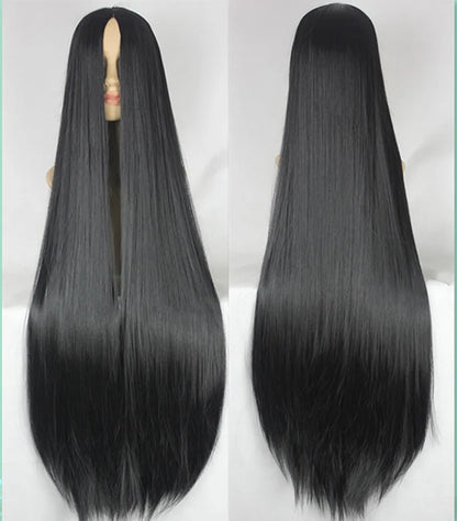Fei-Show Black Wig 100CM/40 Inches Synthetic Heat Resistant Fiber Long Halloween Carnival Costume Cos-play Straight Hair