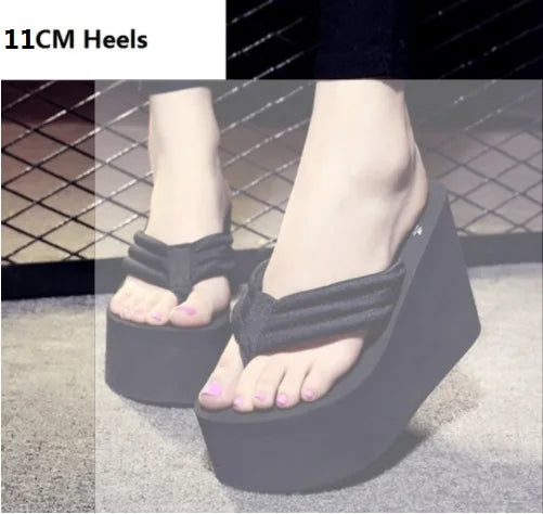 Women Fashion Summer Chunky Sole Wedges Heels Flip Flops Casual Shoes New Arrival Waterproof Taiwan Slippers Sexy Lady Sandals