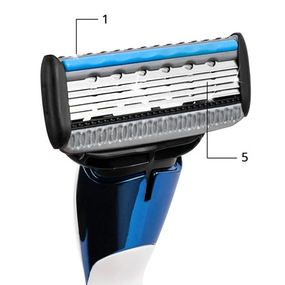 QSHAVE Blue Series 5-Layer USA Blade Manual Razor Men Shaving Razor with 2 Pieces X5 Blade QSHAVE Name