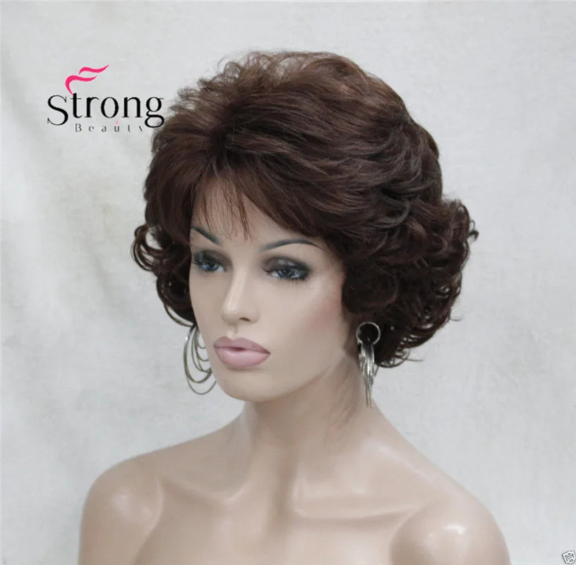Short Curly Dark Auburn Synthetic Hair Full wig Women's Thick Wigs For Everyday