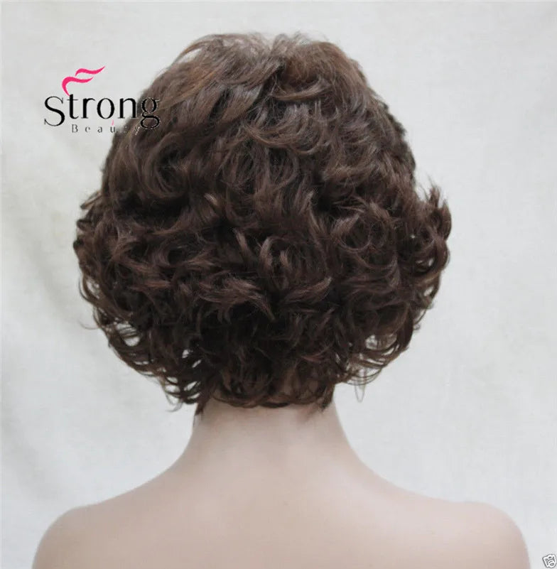 Short Curly Dark Auburn Synthetic Hair Full wig Women's Thick Wigs For Everyday