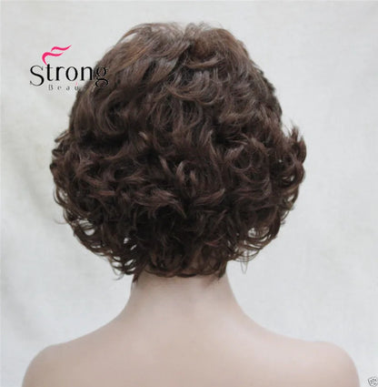 Short Curly Dark Auburn Synthetic Hair Full wig Women's Thick Wigs For Everyday