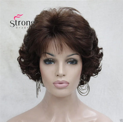 Short Curly Dark Auburn Synthetic Hair Full wig Women's Thick Wigs For Everyday