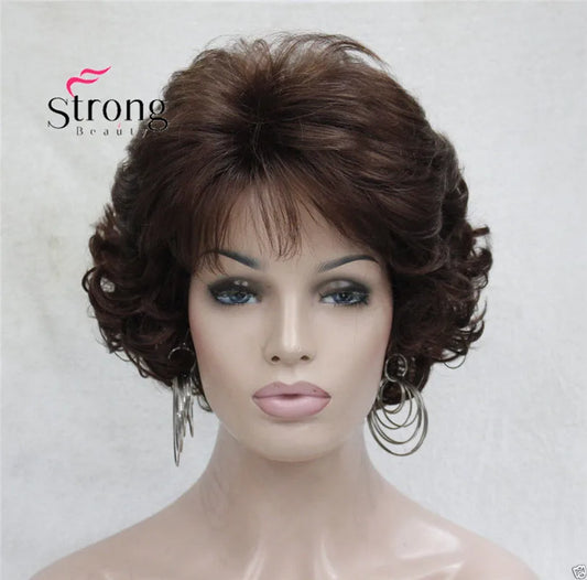 Short Curly Dark Auburn Synthetic Hair Full wig Women's Thick Wigs For Everyday