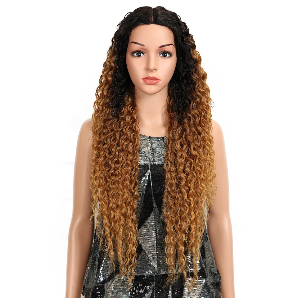 Magic Synthetic Lace Wig Wave Wigs Omber Blonde Wig High Temperature Fiber Curly Hair Wigs For Women Cosplay Lace Front Wig