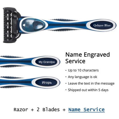 QSHAVE Blue Series 5-Layer USA Blade Manual Razor Men Shaving Razor with 2 Pieces X5 Blade QSHAVE Name