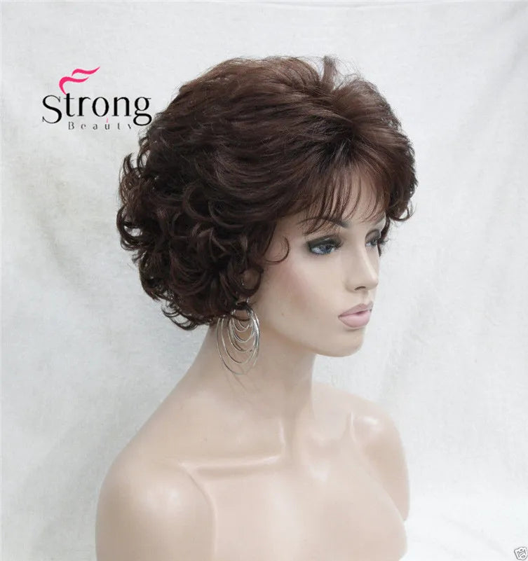 Short Curly Dark Auburn Synthetic Hair Full wig Women's Thick Wigs For Everyday