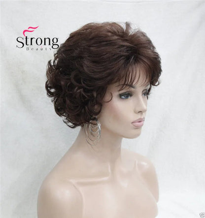 Short Curly Dark Auburn Synthetic Hair Full wig Women's Thick Wigs For Everyday