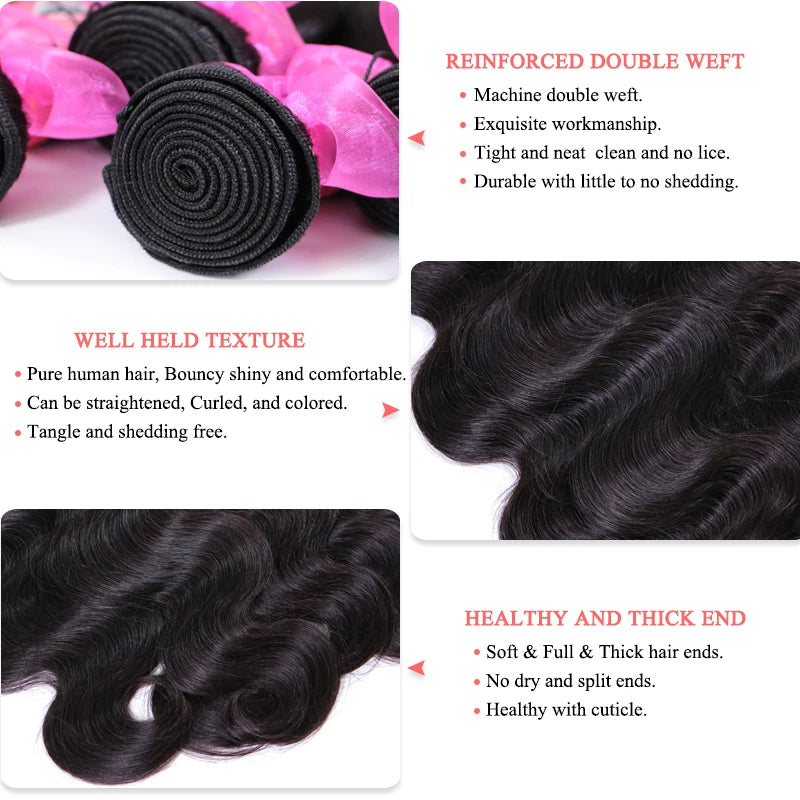 Queen Hair Raw Hair Body Wave 100% Human Hair Unprocessed Raw Hair Bundles Weave Extensions Brazilian Hair Natural Color