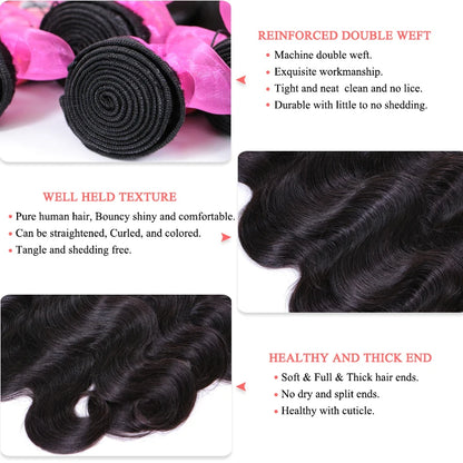 Queen Hair Raw Hair Body Wave 100% Human Hair Unprocessed Raw Hair Bundles Weave Extensions Brazilian Hair Natural Color