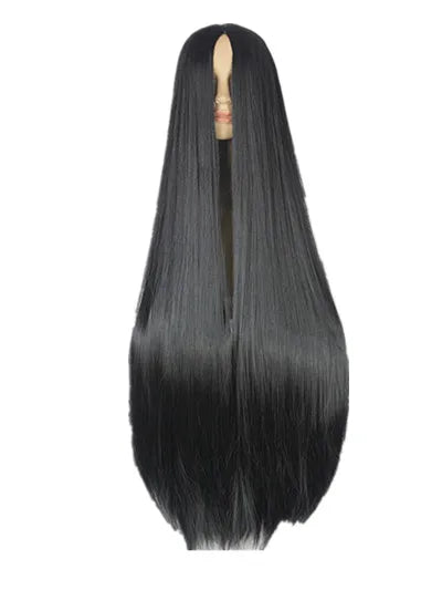 Fei-Show Black Wig 100CM/40 Inches Synthetic Heat Resistant Fiber Long Halloween Carnival Costume Cos-play Straight Hair