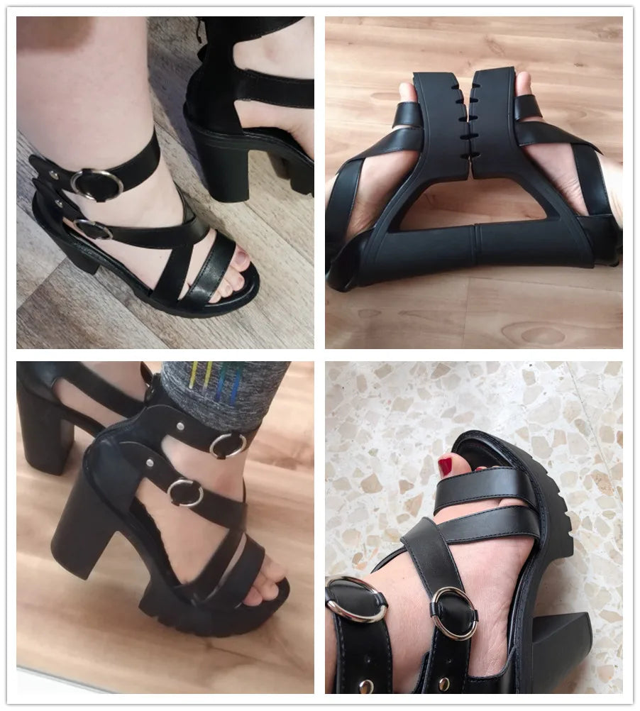 Gdgydh Fashion Solid Platform Women Sandals Summer Shoes Open Toe Rome Style High Heels Fashion Buckle Gladiator Shoes Woman