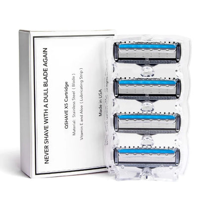 QShave It Blue Series Manual Shaving Razor Blade for Man Blade Refill X5 Blade Plus 1 Trimmer Blade USA Top Blade , 4 Cartridges